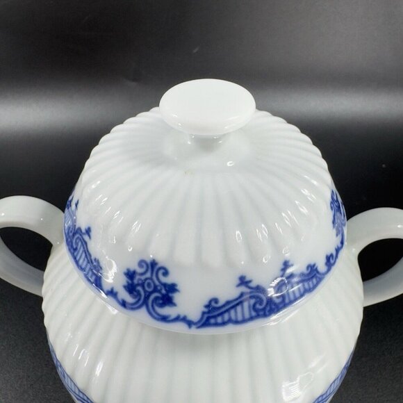 Ceralene Raynaud Limoges France Porcelain Blue White Sugar Bowl Container Jar - Picture 8 of 12